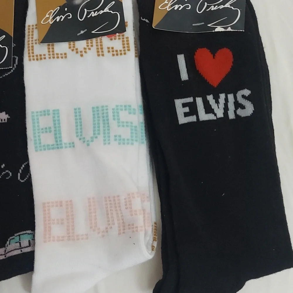 Lot 4 Pair ELVIS Presley Crazy Socks  Crew Graphic Prints NEW One Size 7-12